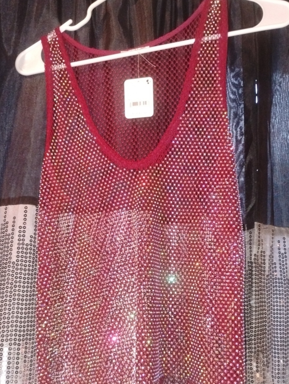 Free People Burgundy Rhinestone Mesh Tank